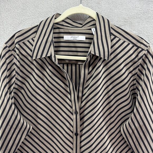 Foxcroft Top Womens 18 Brown Black Striped Button Up Shirt Non-Iron Long Sleeve - Picture 3 of 12